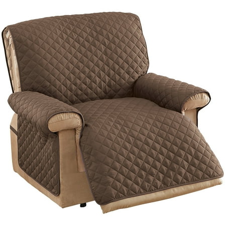 Collections Etc. Reversible Quilted Jumbo Recliner Cover  Spill-Resistant with Ties - Covers Seat Bottom  Seat Back and 2 Seat Arms (Jumbo Recliner  Chocolate/Tan)