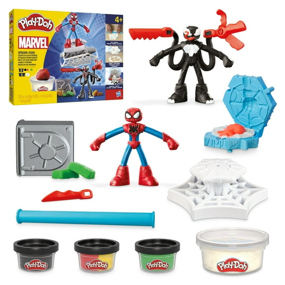 Play-Doh Marvel Spider-Man Launch & Slice Battle Playset, 2 Action Figures, 7 Accessories, Ages 4