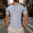 thumbnail image 2 of Hesxuno Men Henley T-Shirts Waffle Knit 3 Button Tops Color Block Short Sleeve Tees Lightweight Collarless Casual Workout Shirts Gray S, 2 of 5