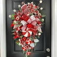 thumbnail image 2 of Christmas Candy Cane Teardrop Wreath, Festive Candy Cane Bow Christmas Wall Hanging, Large Red White Xmas Door Decor Indoor Outdoor Holiday Porch Decoration (2), 2 of 10