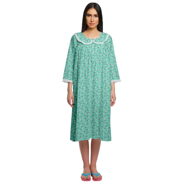 Moomaya Chemise de Nuit Boutonnée Longueur Genou pour Femmes Imprimée