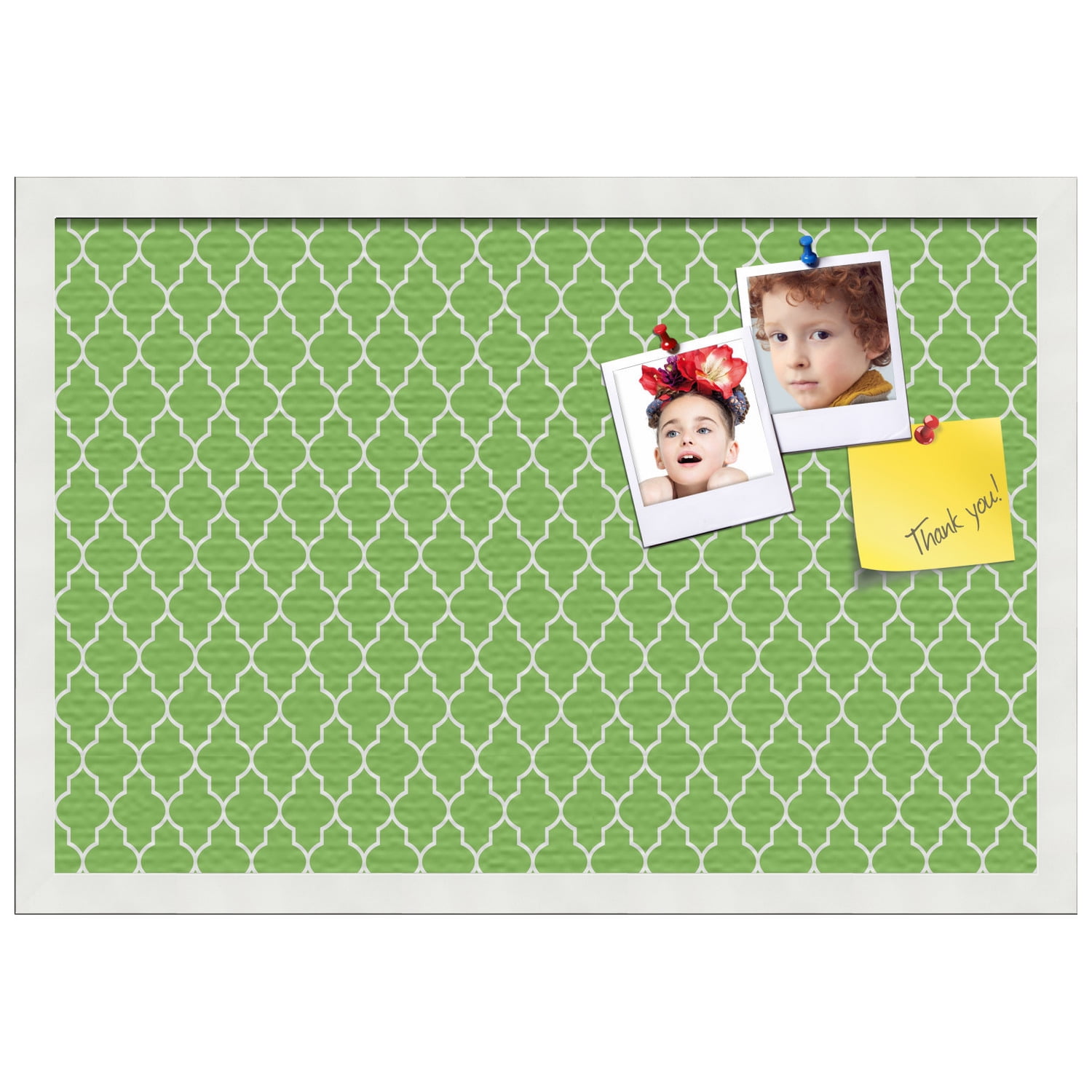 PinPix 24x16 Custom Cork Bulletin Board Quatrefoil Green Poster Board