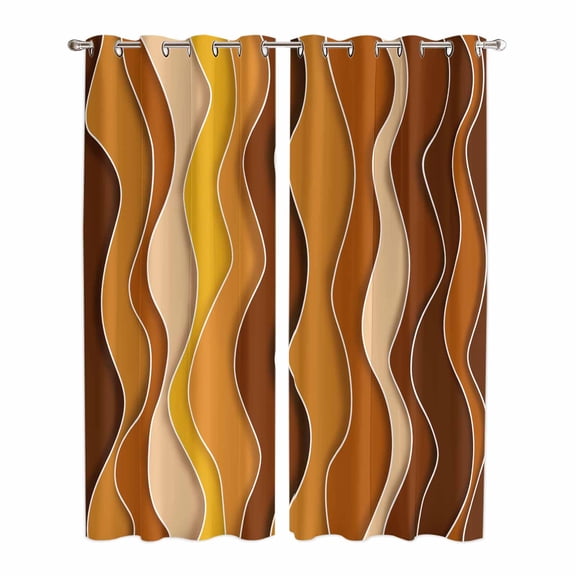 Burnt Orange Ombre Kitchen Curtains 84 Inch Length, Abstract Art Moire Ocean Waves Grommet Top Bedroom Living Room Curtains, Light Filtering Cafe Curtain Drapes 2 Panels Set 84''x84''