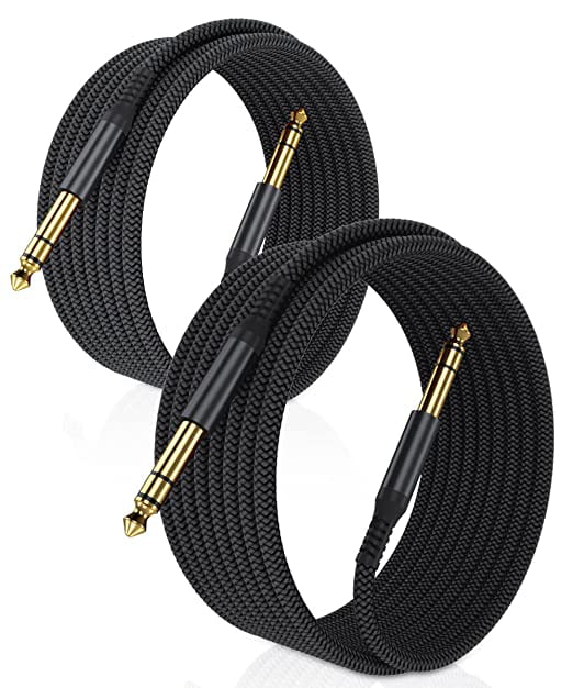 Electric Mandolin pro Audio JOLGOO 1/4 Inch Cable Guitar Cable 10 Ft Straight to Right Angle 1/4 Inch 6.35mm Plug Bass Keyboard Instrument Cable Blue and Black Tweed Cloth Jacket 