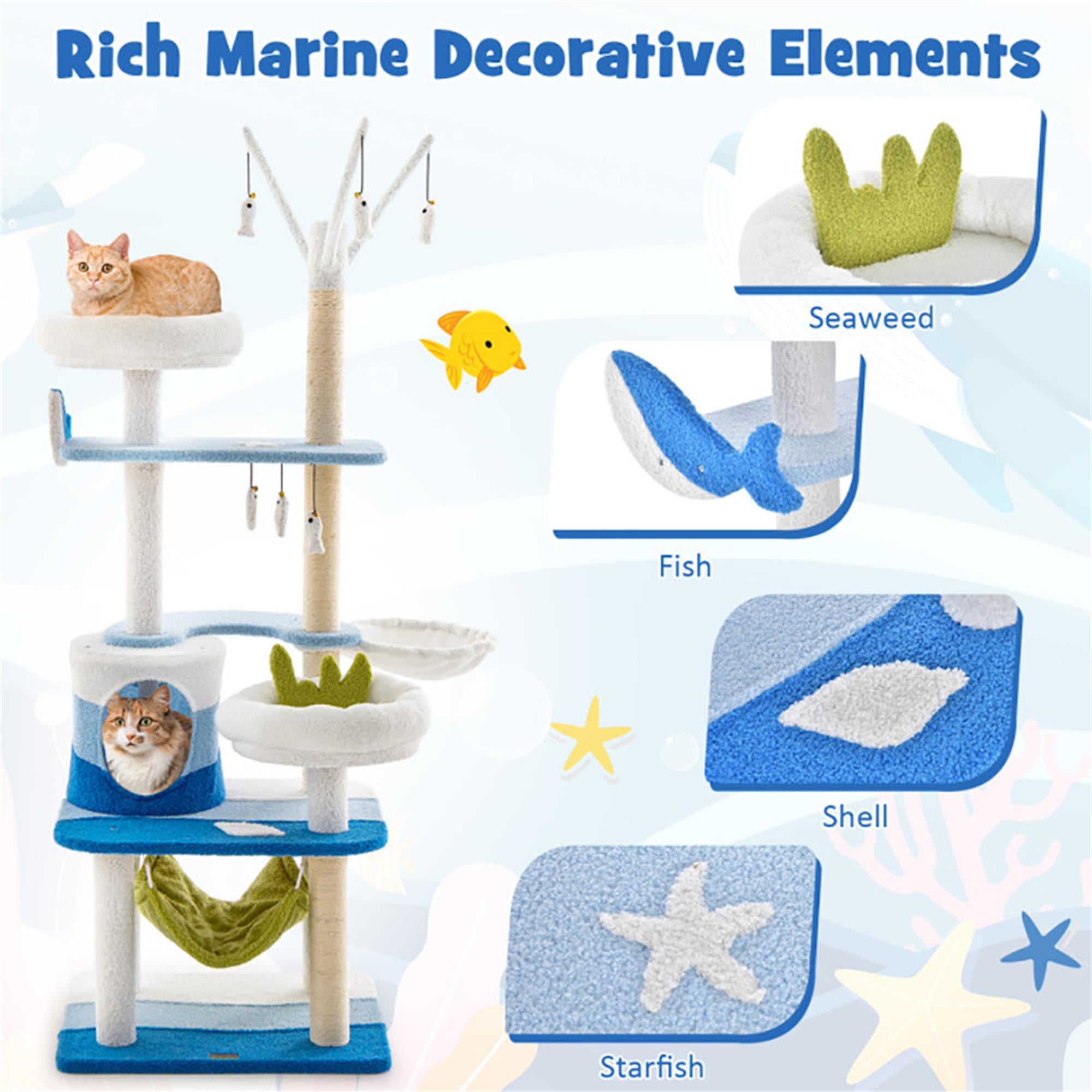 Kadyn 65" Cute Cat Tree Tower for Indoor Cats, Ocean World Cat Condo with Sisal Scratching Posts, Plush Perches, Kitten Cat Tree Tower Activity Center, Blue Kadyn 65" Cute Cat Tree Tower for Indoor Cats, Ocean World Cat Condo with Sisal Scratching Posts, Plush Perches, Kitten Cat Tree Tower Activity Center, Blue