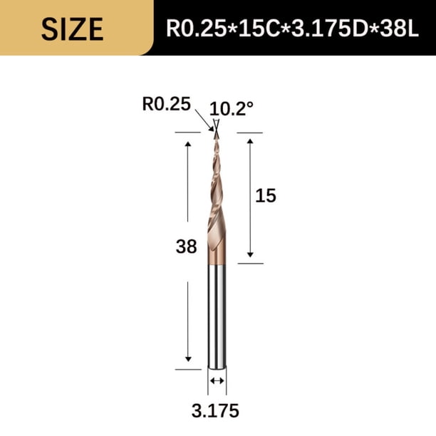 Amana Tool Brocas De Fresadora CNC En Espiral De Corte Hacia Arriba De Carburo Para Tallado 2D/3D, 46284-K, Punta De Bola De ángulo Cónico De 1 Grado X 1/8 De Profundidad X