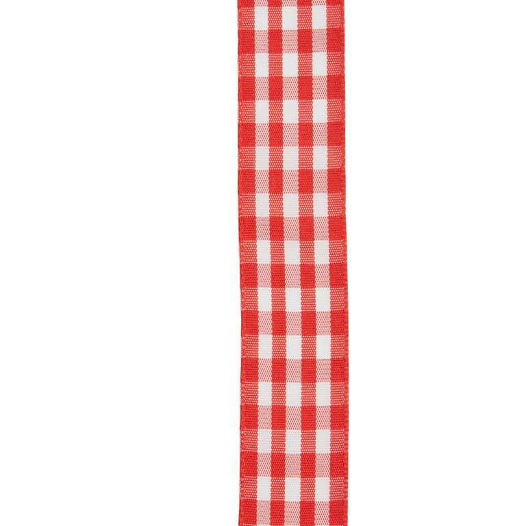 Gingham Check Ribbon in red and white on 7/8 White grosgrain