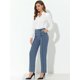 thumbnail image 3 of Allegra K Pantalones de pierna recta para mujer Pantalones de trabajo de oficina con decoración de botones de cintura alta con bolsillo Azul polvoriento S, 3 of 5