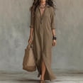 thumbnail image 4 of Bbyeadc Shirt Dresses for Women Maxi Long Sleeve Henley Button Front Collared Shirt Dresses Side Slit Solid Color Trendy Daily Outfits,Yellow (M), 4 of 4