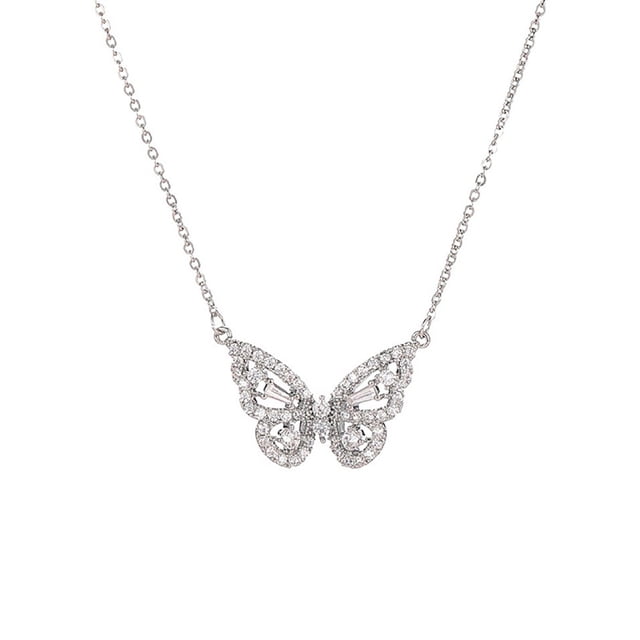 SIfdSeng Bijoux pour Femmes Collier Papillon Plaqué Or Argent Collier Papillon en Strass