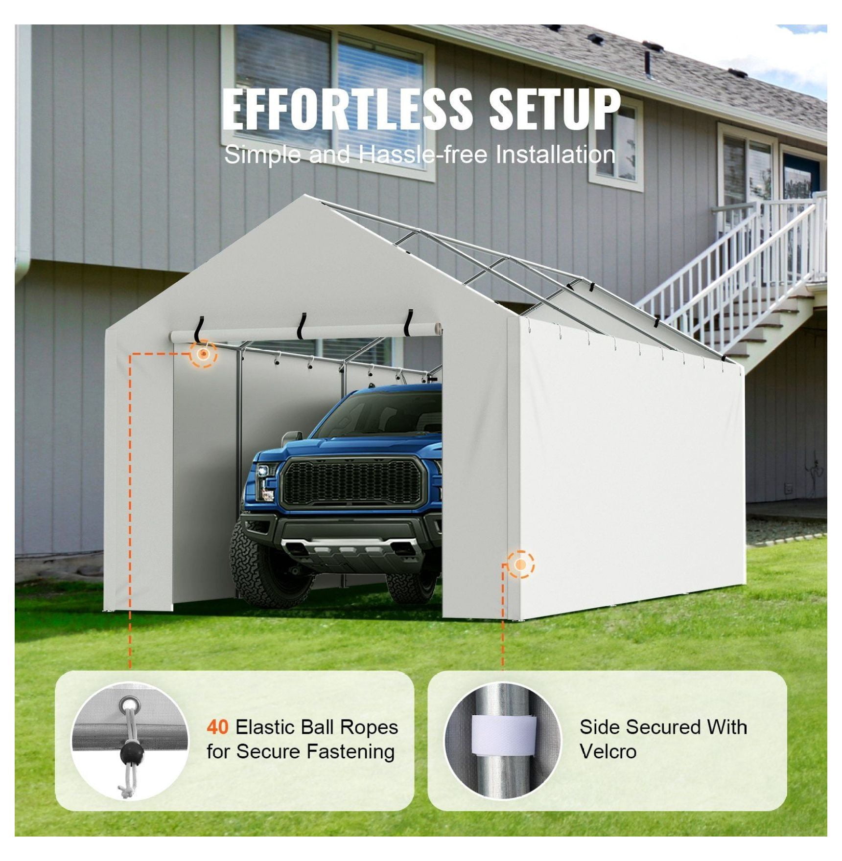 Carport Canopy Cover 10x20 ft - Replacement Top & Side Wall - Waterproof UV Protected - Heavy Duty Garage Shelter Tarp - Easy Install