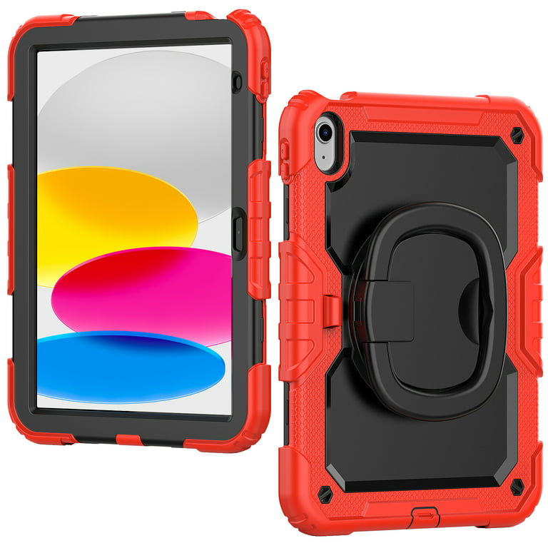 ELEHOLD Rugged Case for iPad 10th Generation 10.9 (2022) Three-Layer  Protection Portable Folding Handle Grip 360° Rotating Kickstand Bracket  Shockproof Hybrid Cover For iPad 10th Gen 2022,Red 