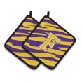 thumbnail image 5 of Letter H Monogram - Tiger Stripe - Purple Gold Pair of Pot Holders, 5 of 7