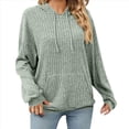 thumbnail image 2 of Sudadera con Capucha de Punto Acanalado para Mujer, Sudaderas Extragrandes con Bolsillo Tipo Canguro, Tops Casuales Holgados con Cordón Verde XXL, 2 of 7