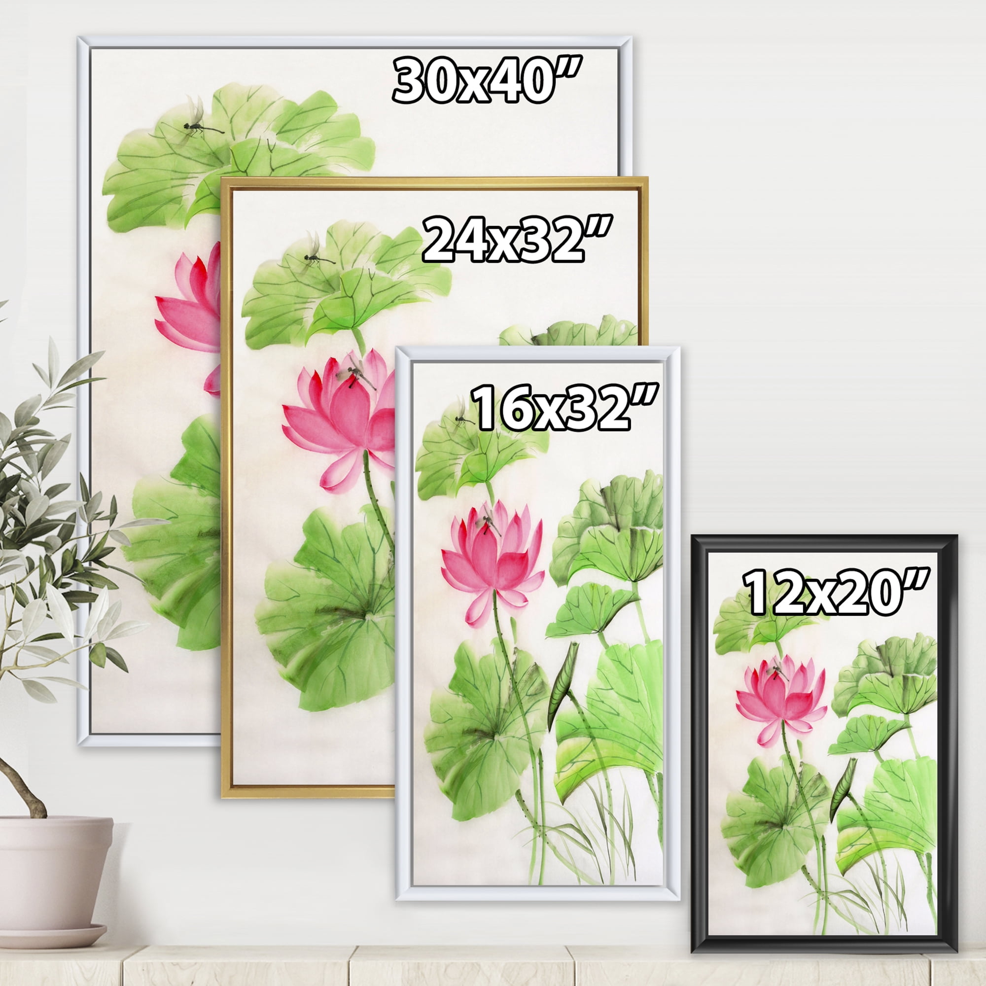 Designart 'Dragonfly and Lotus' Traditional Framed Canvas Wall Art Print