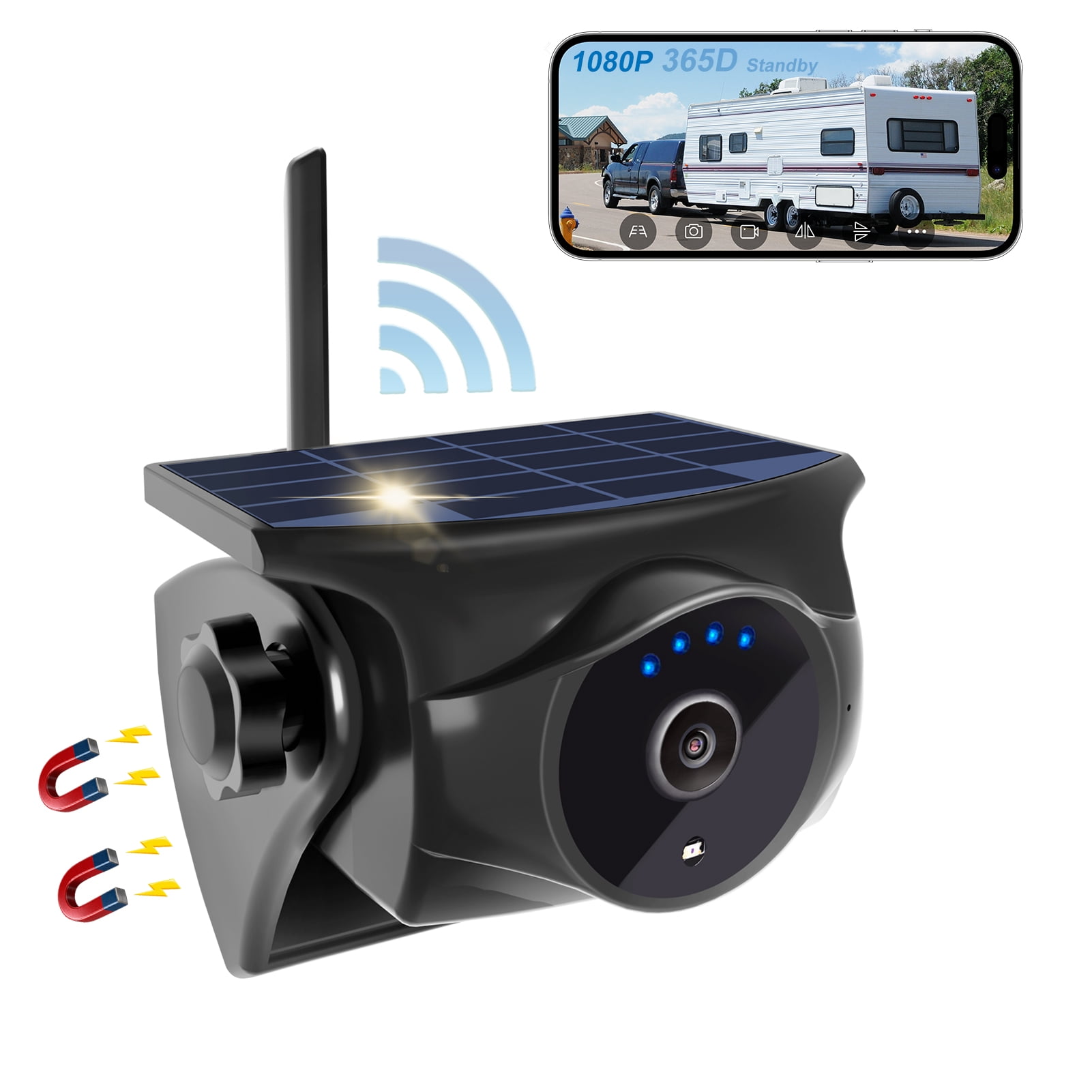 INSEETECH 1080P Solar Wireless Backup Camera, Magnetic WiFi Hitch Camera with Night Vision, 365-Day Standby, Rechargeable, for Trailer RV Car Phone Android