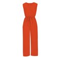 thumbnail image 4 of Wyobmus Women's Sleeveless Jumpsuits Solid Color Waiste Tie V Neck Rompers Party Club Night Outfits Orange, 4 of 6