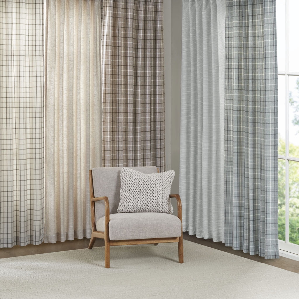 Plaid Rod Pocket and Back Tab Curtain Panel with Fleece Lining Natural 50"x95"