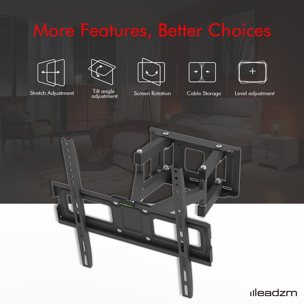 Full Motion TV Wall Mount 26-55In Double Pendulum Arm 400x400 Tilt Swivel 180Degree Heavy Duty Steel Articulating Bracket Large Base Flat Panel LED LCD Screen Living Room Bedroom Universal Mounts