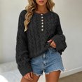 thumbnail image 2 of CAIXIA Fall Sweaters For Women Solid Button Detail Short Long Sleeve Pullover Tops Basic Clothes Loose Shirts Daily Work Outfits Fall Winter Clothes,Black, 2 of 5