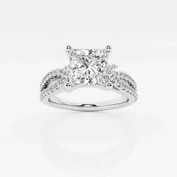 Zoya Jewel Princess Cut 1.8 Ct Moissanite Ring – Rising Split Shank Solitaire – 14K White Gold Plated – Perfect Engagement Gift Jewelry