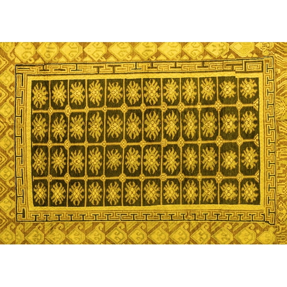Ahgly Company Machine Washable Indoor Rectangle Abstract Yellow Modern Area Rugs, 8' x 10'