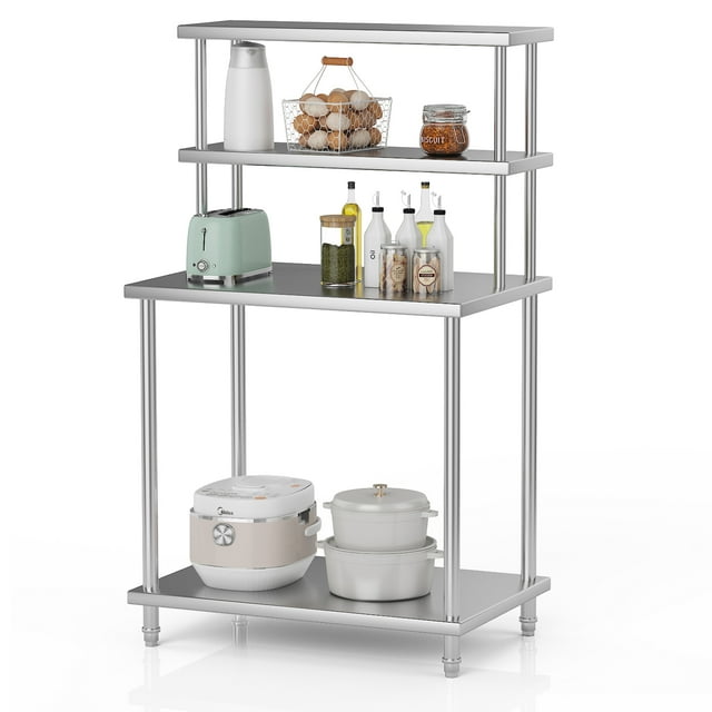 GloryStar Commercial Stainless Steel Work Table, Heavy Duty Prep Table with Multiple Overshelves and Adjustable Lower Shelves, Suitable for Restaurant, Kitchen, Garage, or Warehouse Use