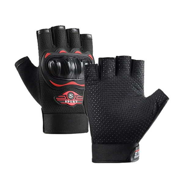 Luwecf Men's Outdoor Gloves, Fingerless Motorcycle Gloves for Cycling, Hiking, Camping, Red