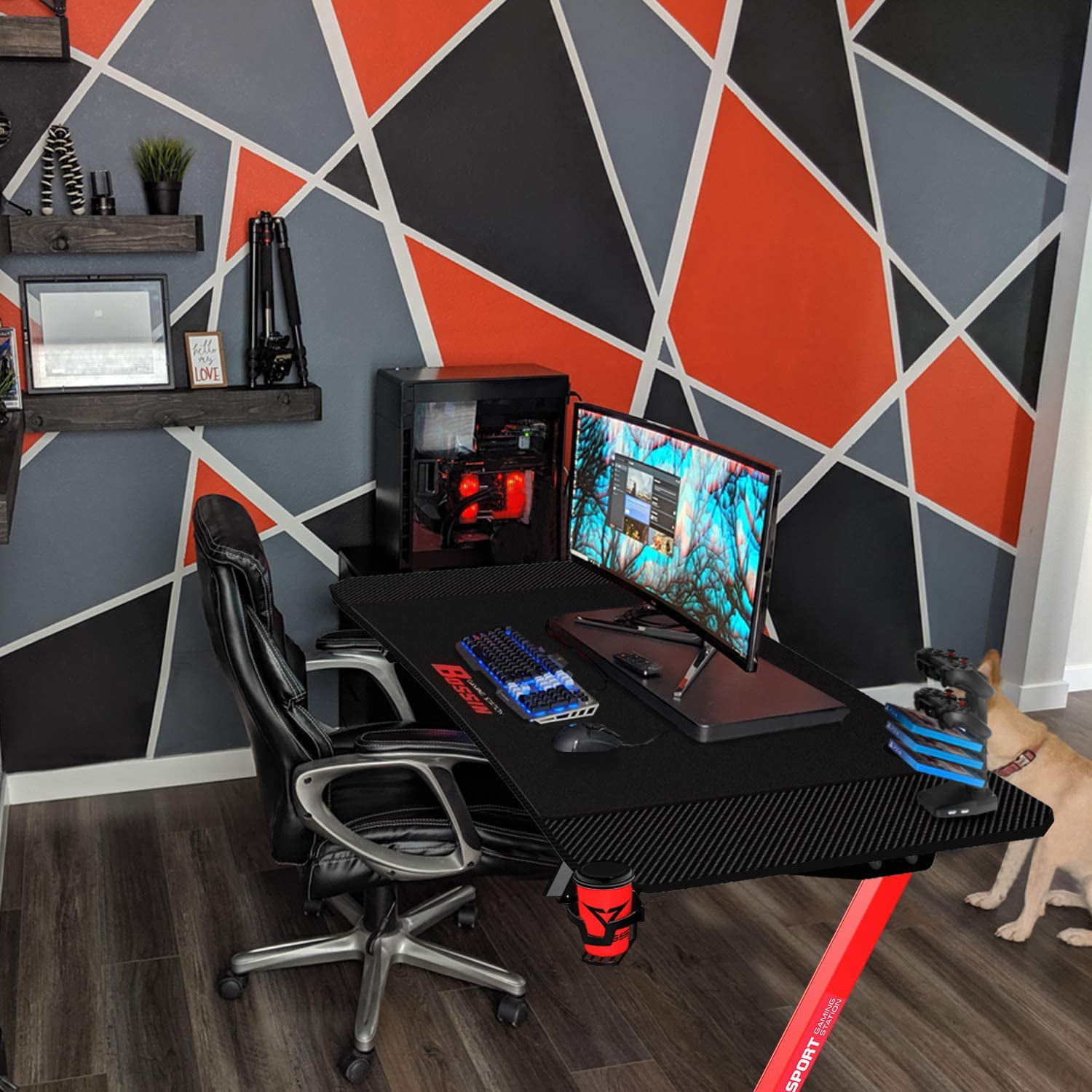 Buy Vitesse 55 inch Gaming Desk, Gaming Computer Desk, PC Gaming Table, T  Shaped Racing Style Professional Gamer Game Station with Full Mouse pad,  Gaming Handle Rack, Cup Holder Headphone Hook Online