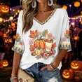 thumbnail image 2 of Trgacdwlo Womens Halloween Printed Shirts V Neck 3/4 Length Sleeve Womens Tops Funny Pumpkin Ghost Fall Holiday Womens Graphic Shirts, 2 of 5