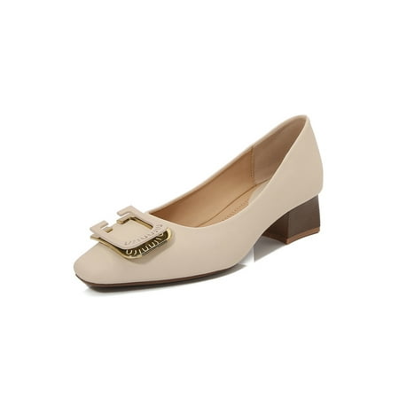 

Gomelly Womens Walking Shoes Non-slip Heels Pumps Slip On Casual Shoe Resistant Dress Loafers Women Ladies Chunky Pump Beige 7.5