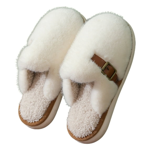 Lovskoo 2024 Fuzzy Slippers for Women Cozy Curly Flat Slide Slippers Comfy Soft Non-Slip Thick Warm House Shoes Indoor and Outdoor, Warm Gift White