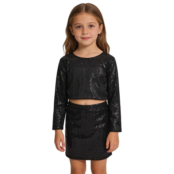 Gunia Girls Sequin Top Glitter Sleeveless Dance Blouse Performance Dancewear Party Sparkly Tops For Girl Black