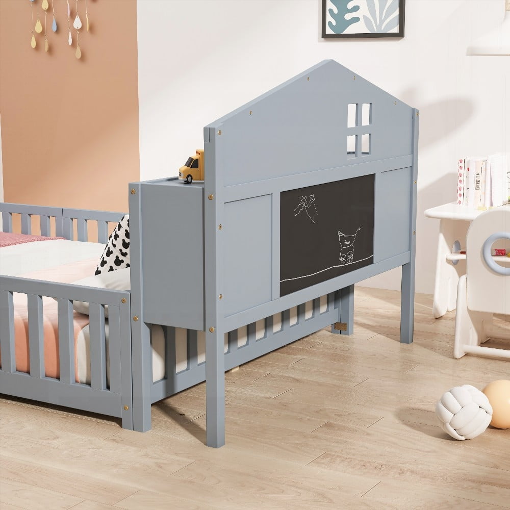 Solid Wood Floor Bed with Storage, Fun & Safe Design