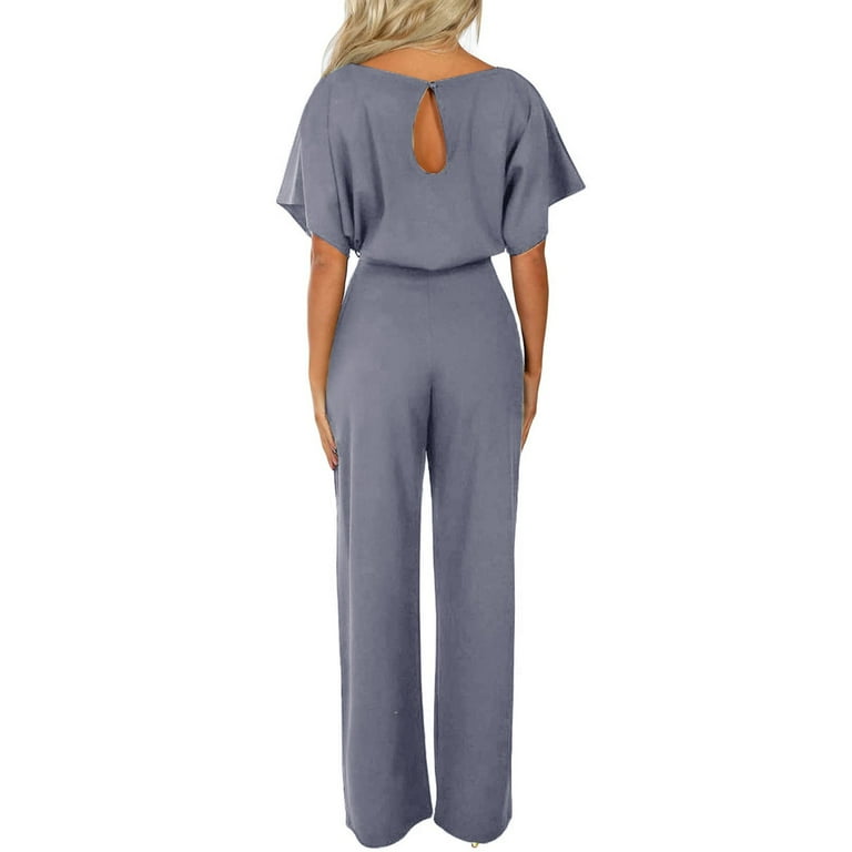 Pzocapte Womens Clothes Summer Jumpsuit for Women Funeral Outfit for Women Petite Jumpsuits for Women Short Sleeve Fashion Women s Fashion Solid Color