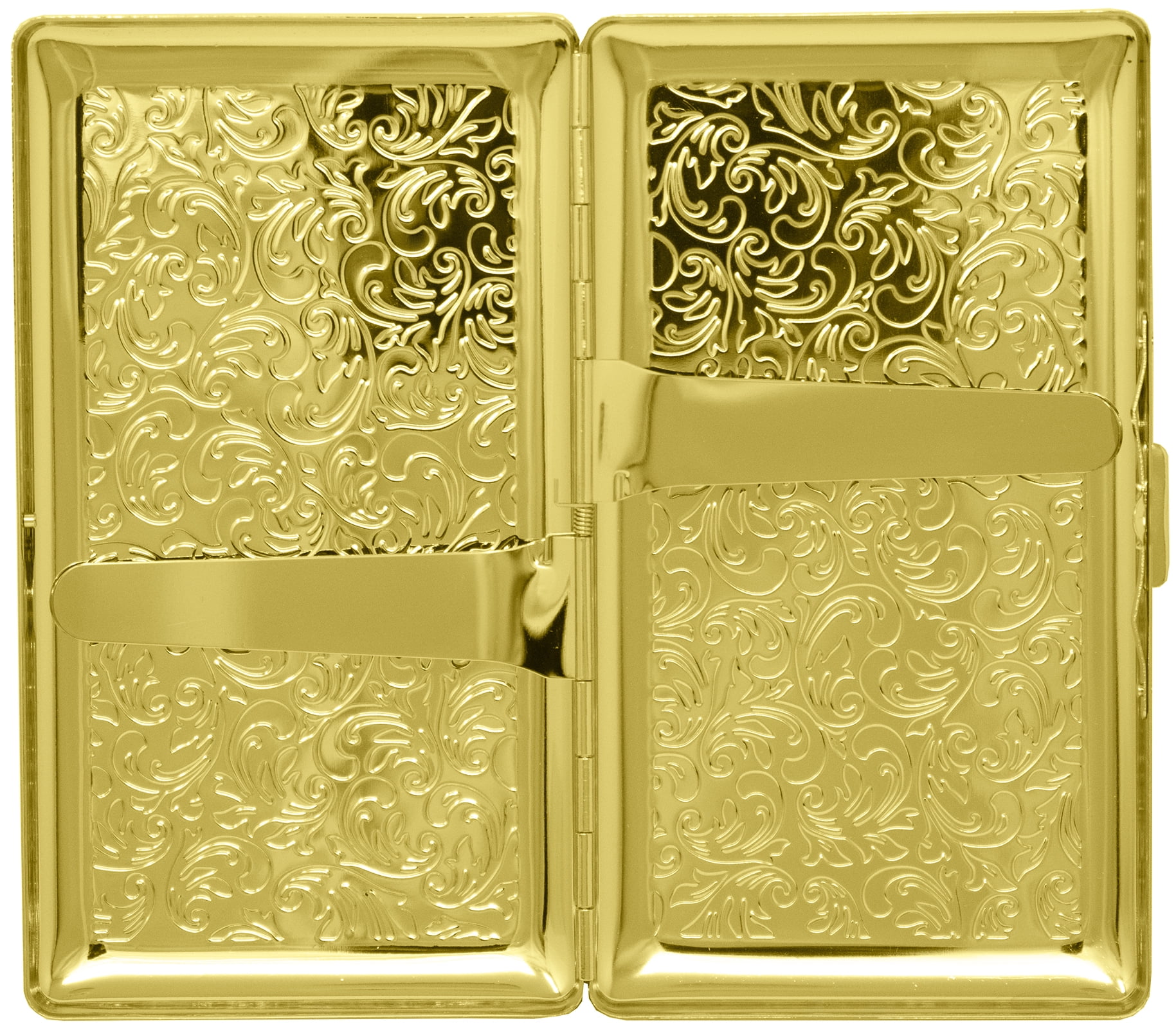 Set of 2 Metal-Plated 120s Cigarette Case & Stash Box (Gold Victorian Print)
