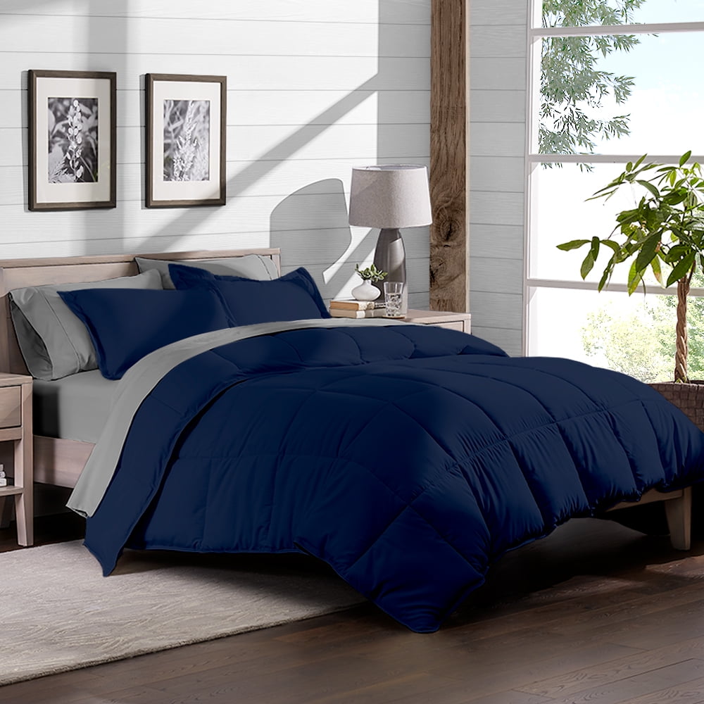 7 Piece Bed In A Bag California King Comforter Set Dark Blue Sheet Set Light Grey Walmart Com Walmart Com