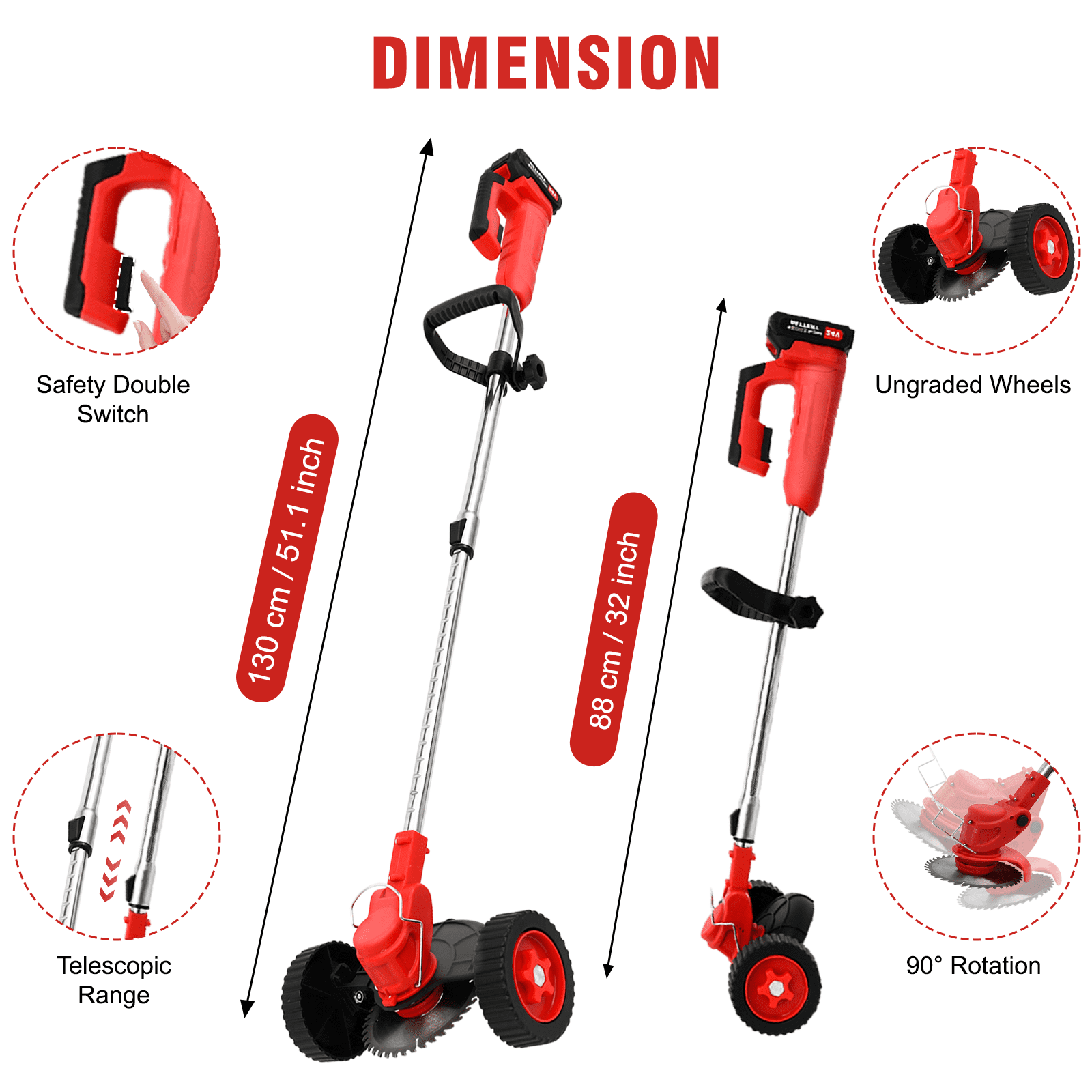 Grass Trimmer Cordless Electric Weed Eaters & Weed Trimmer, Weed Lawn Edge Trimmer, Mower with Upgraded Wheels & 2 Batteries