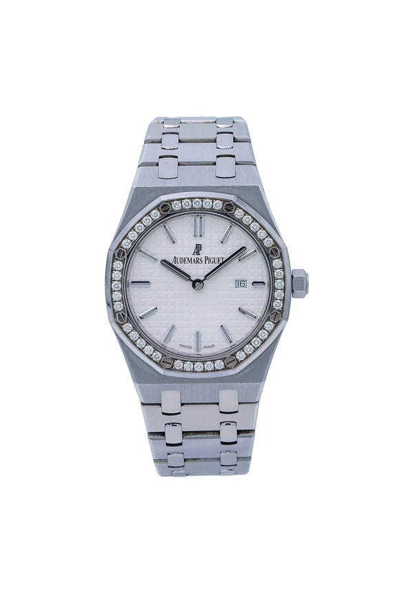 Pre-Owned Audemars Piguet Royal Oak Lady 33MM White Dial And Factory Diamond Bezel