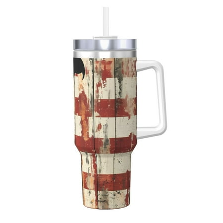 

Fuzoiu Wood Grain Bald Eagle Print 40OZ Ice Bully Stainless Steel Insulated Cup with Handle and Straw - Perfect for Travel and Sports