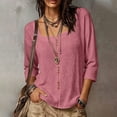 thumbnail image 2 of CLOISE Womens 3/4 Sleeve Tops Plus Size Shirts Loose Solid Color V Neck Pullover Cotton Blend Casual Fall Clothes Pink M, 2 of 8