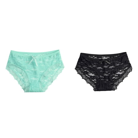 Lojoutye 2 Pack(Black 1PCS & Green 1PCS) Multipack Comfort items for Women Under 5 Women Lace Panties Hollow Boy Short Panties Women Mesh Trousers Bow Low Waist Panties