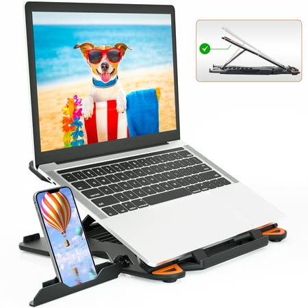Rotatable Laptop Stand for 10-17" Laptops, TopMate Adjustable Height Laptop Riser for Desk, Portable Computer Stands Swivel Laptop Support with Phone Stand, Notebook Mount Holder Macbook Air Pro Lift
