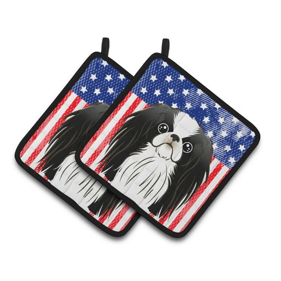 Carolines Treasures BB2160PTHD Flag and Japanese Chin Pair of Pot Holders , 7.5HX7.5W, multicolor