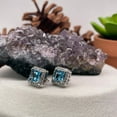 thumbnail image 3 of Bluebelljewels Princess Cut Blue Topaz Stud in 14k White Gold Plated Halo Push Back Earrings, 3 of 6