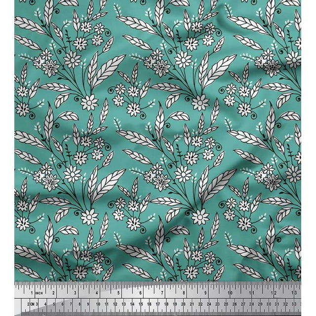 Soimoi Velvet Fabric Leaves & Floral Block Decor Fabric Printed Yard 58 Inch Wide