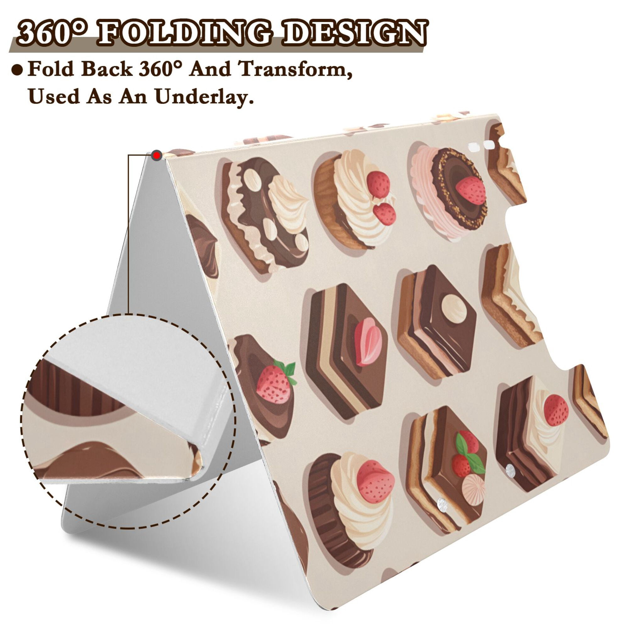FORMRS A4 Clipboard Folder with Pen Holder Horizontal Foldable School Office Binder, Cute Chocolate Cakes