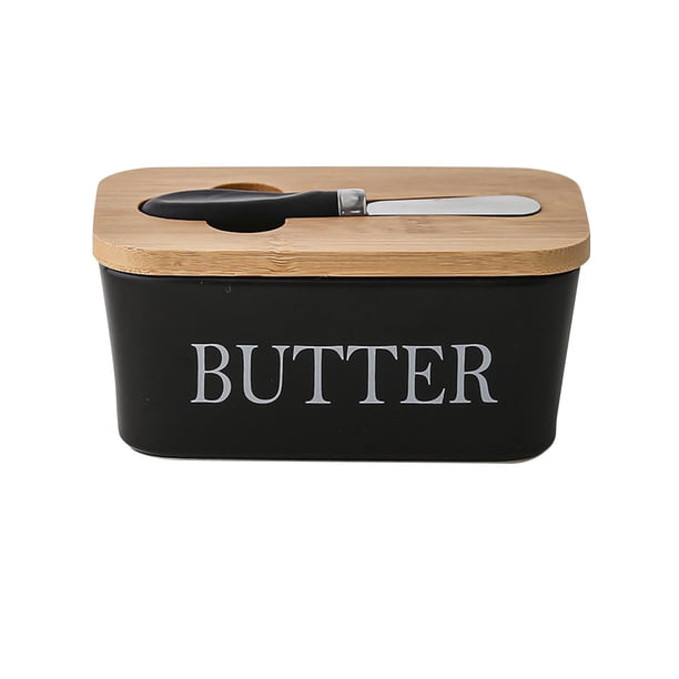 Mantequera de cerámica reutilizable y duradera con tapa para guardar queso. Mantequilla Negra