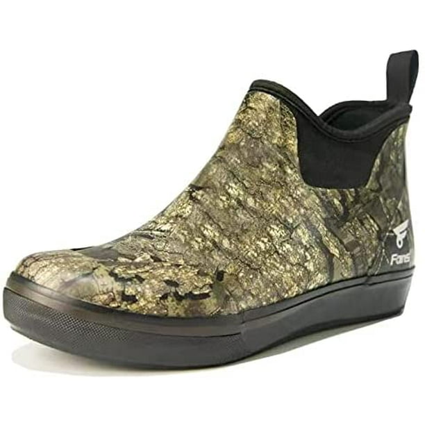 8 Fans Fishing Deck Boots, Realtree WAV3 Camo Waterproof Ankle Mud Muck Rubber  Boots Mens Womens Camp Boots for Rain,Fishing, Hunting, Boating,  Kayaking,Camp Wear 
