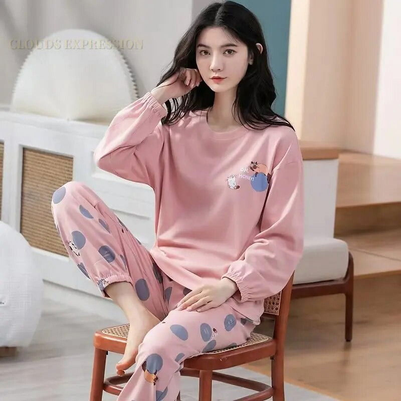 Conjuntos de pijama de poliester para mujer ropa de dormir a rayas ropa de dormir para el hogar de dibujos animados trajes informales de talla grande 5XL primavera y otono Walmart
